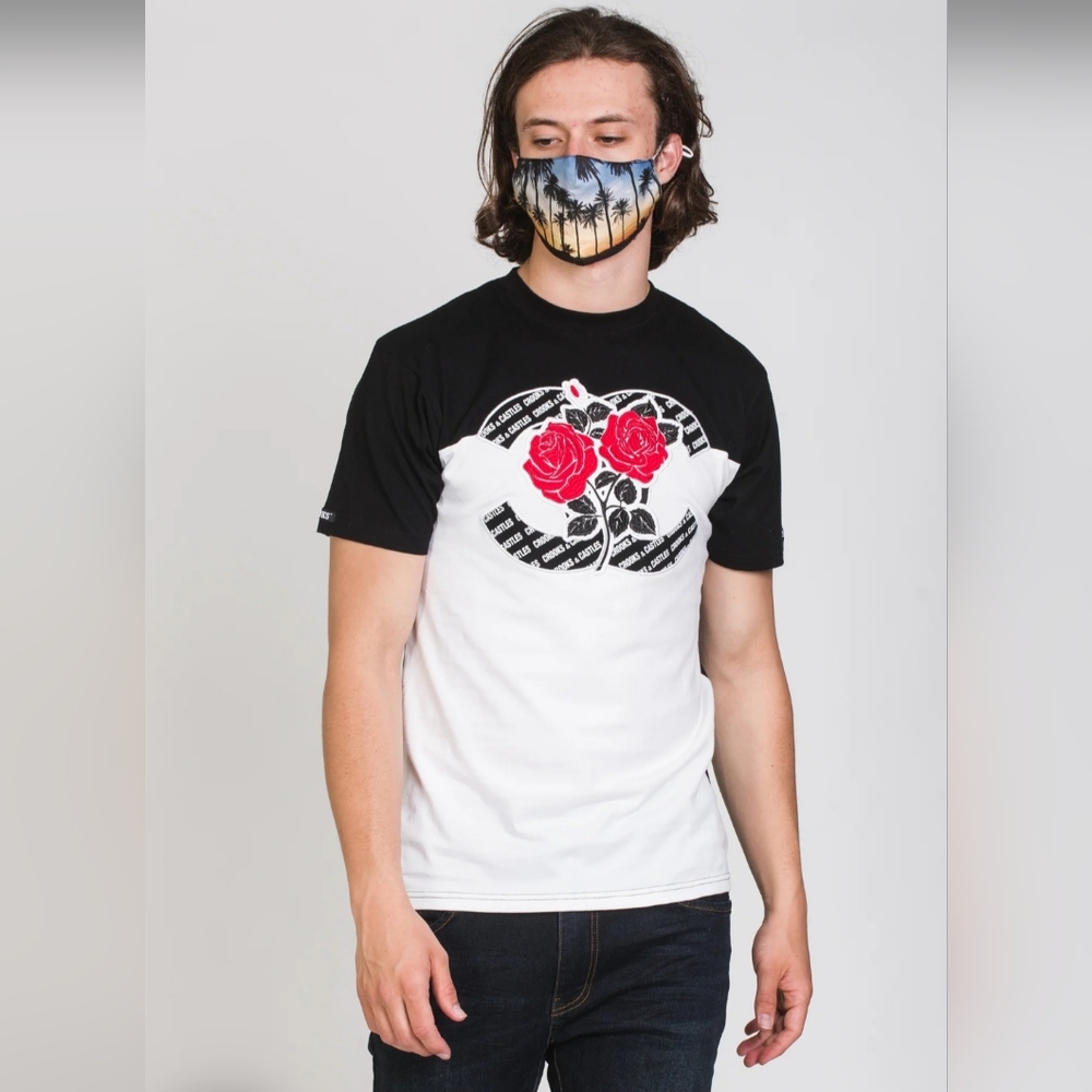 2/$40 NWT CROOKS & CASTLES ROSES CUT & SEW EMBROIDERED T-SHIRT LARGE